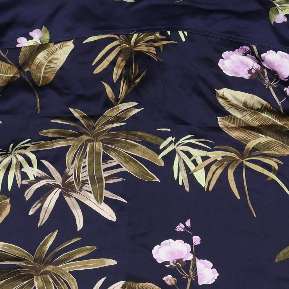 Vince Womens Blue Floral Silk Cropped Blouse Size S Collared