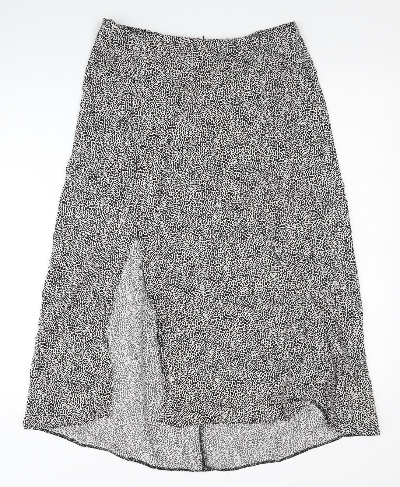 Primark Womens Black Animal Print Viscose Swing Skirt Size 12 Zip - Leopard Pattern