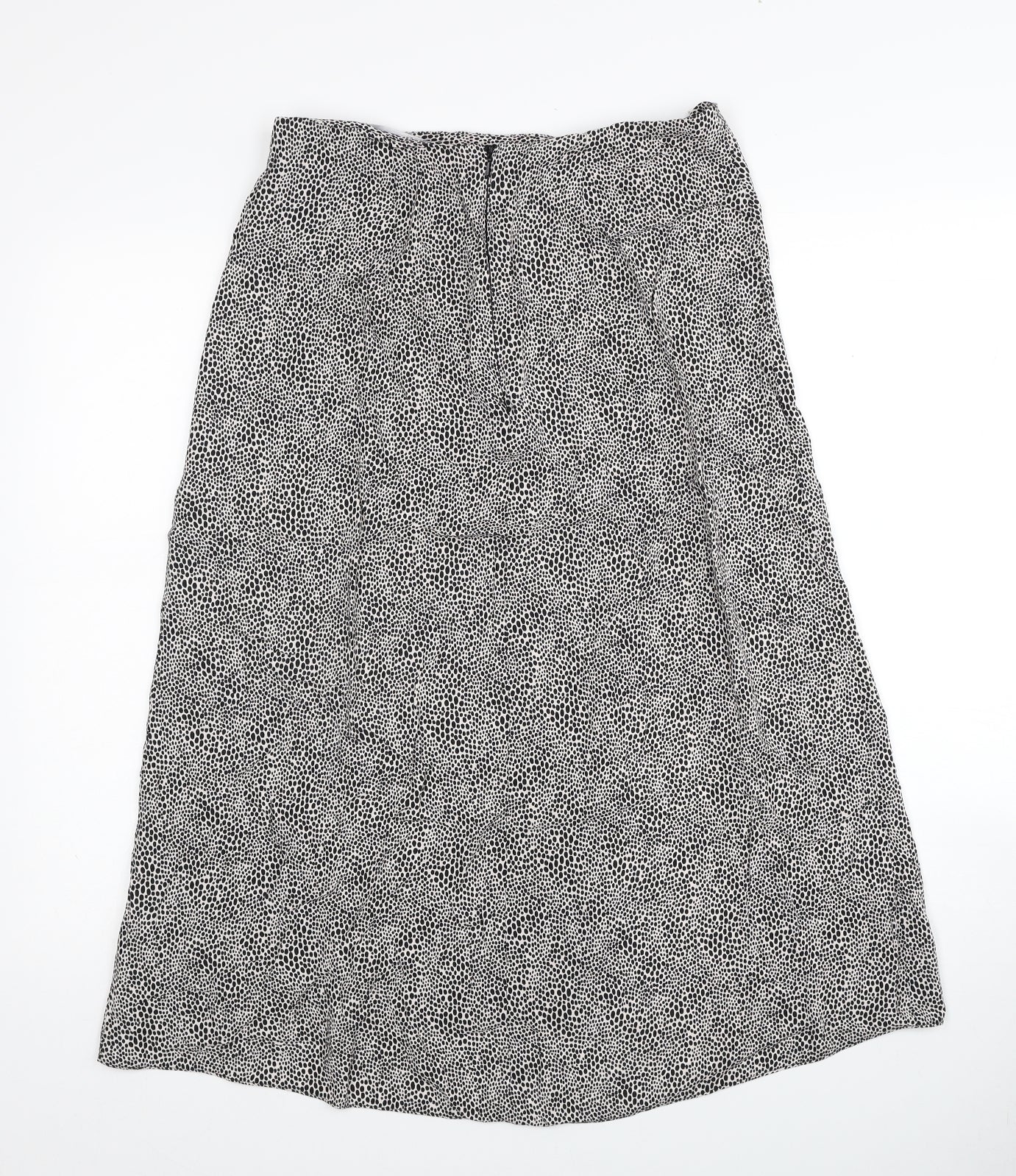 Primark Womens Black Animal Print Viscose Swing Skirt Size 12 Zip - Leopard Pattern