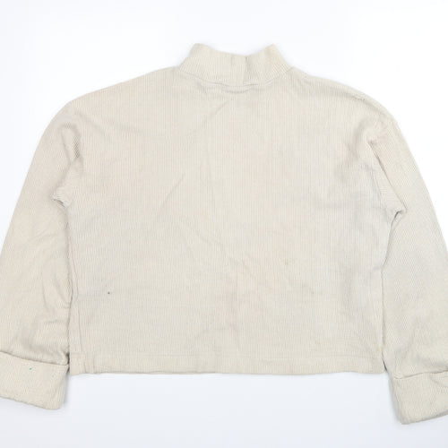 Zara Womens Beige Mock Neck Cotton Pullover Jumper Size M