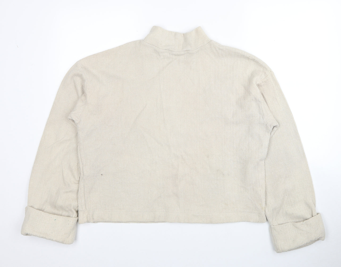 Zara Womens Beige Mock Neck Cotton Pullover Jumper Size M