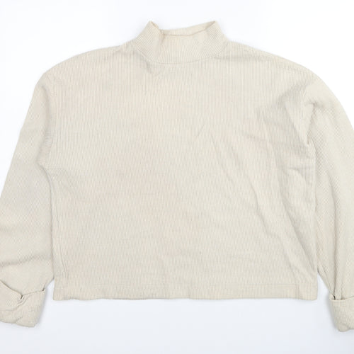 Zara Womens Beige Mock Neck Cotton Pullover Jumper Size M