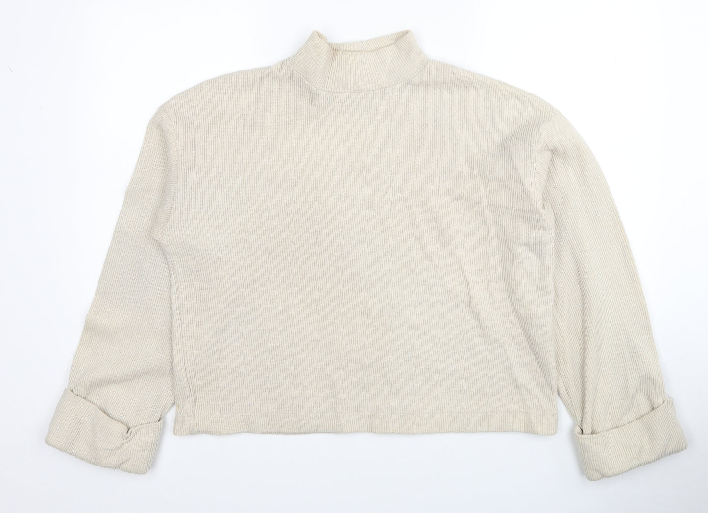 Zara Womens Beige Mock Neck Cotton Pullover Jumper Size M