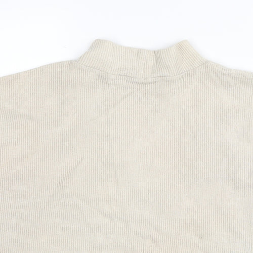 Zara Womens Beige Mock Neck Cotton Pullover Jumper Size M