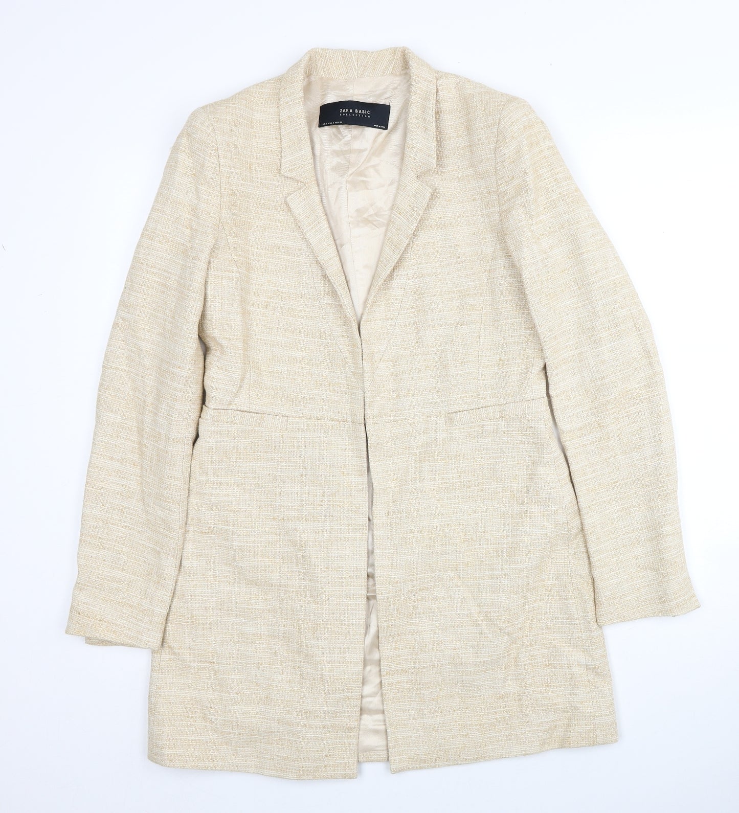 Zara Womens Beige Geometric Overcoat Coat Size S Buckle