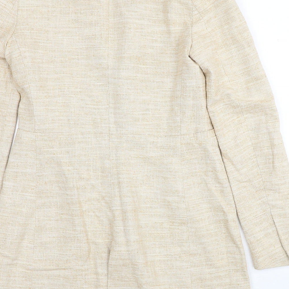 Zara Womens Beige Geometric Overcoat Coat Size S Buckle