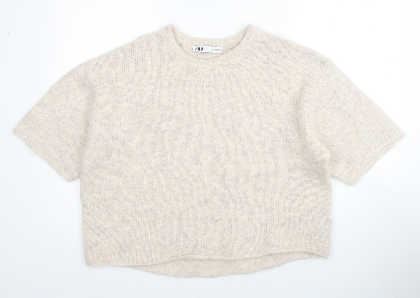 Zara Womens Beige Round Neck Alpaca Pullover Jumper Size M