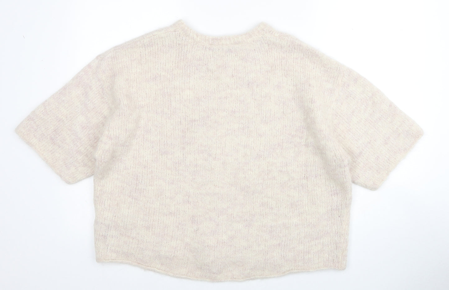 Zara Womens Beige Round Neck Alpaca Pullover Jumper Size M