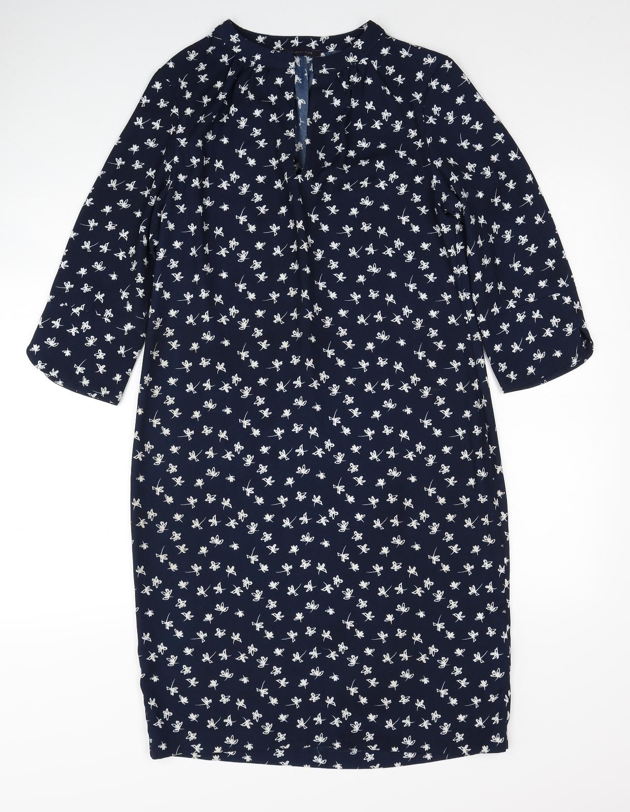 Marks and Spencer Womens Blue Floral Polyester A-Line Size 10 V-Neck Pullover