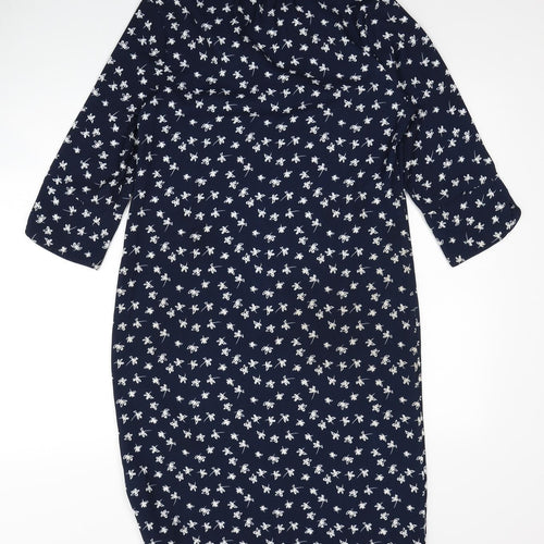 Marks and Spencer Womens Blue Floral Polyester A-Line Size 10 V-Neck Pullover