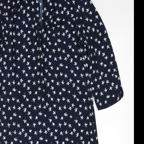 Marks and Spencer Womens Blue Floral Polyester A-Line Size 10 V-Neck Pullover
