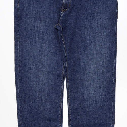 Marks and Spencer Womens Blue Cotton Straight Jeans Size 40 in L29 in Regular Zip