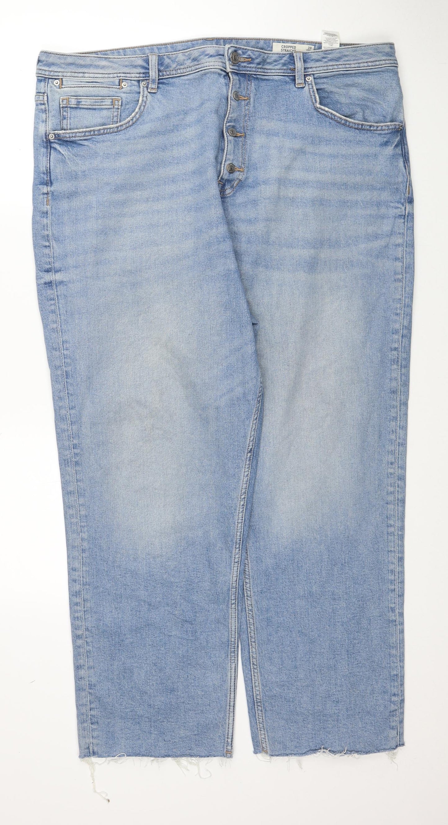 Marks and Spencer Womens Blue Cotton Cropped Jeans Size 20 Regular Zip