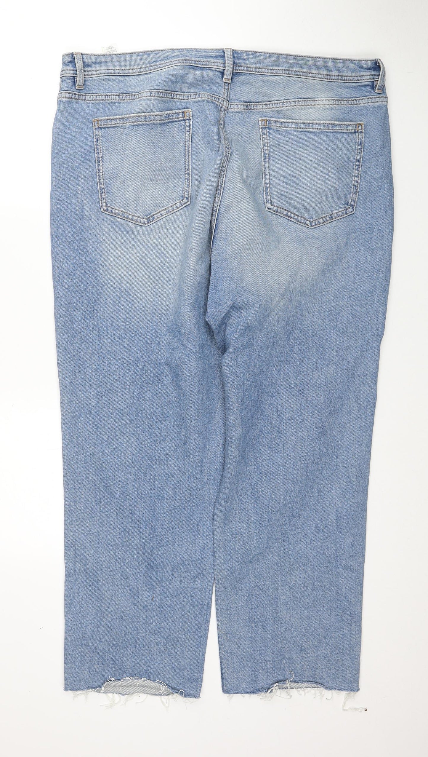 Marks and Spencer Womens Blue Cotton Cropped Jeans Size 20 Regular Zip