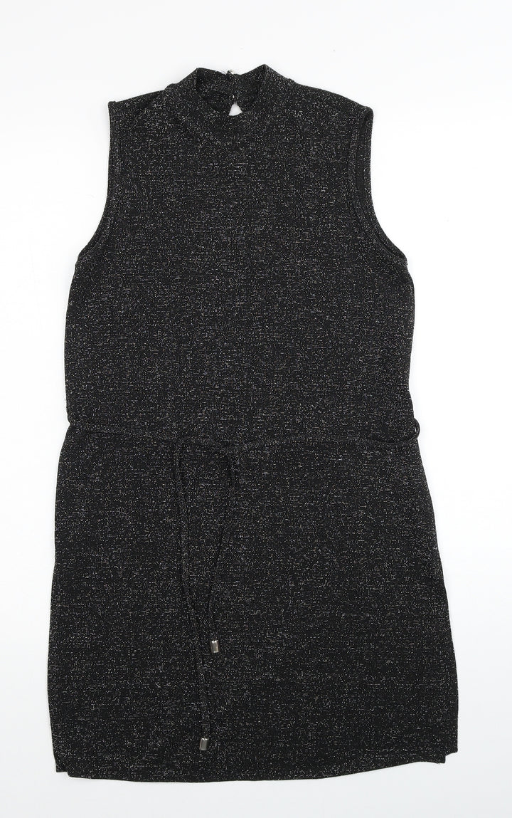 Dorothy Perkins Womens Black Polyester Mini Size 8 Mock Neck Button