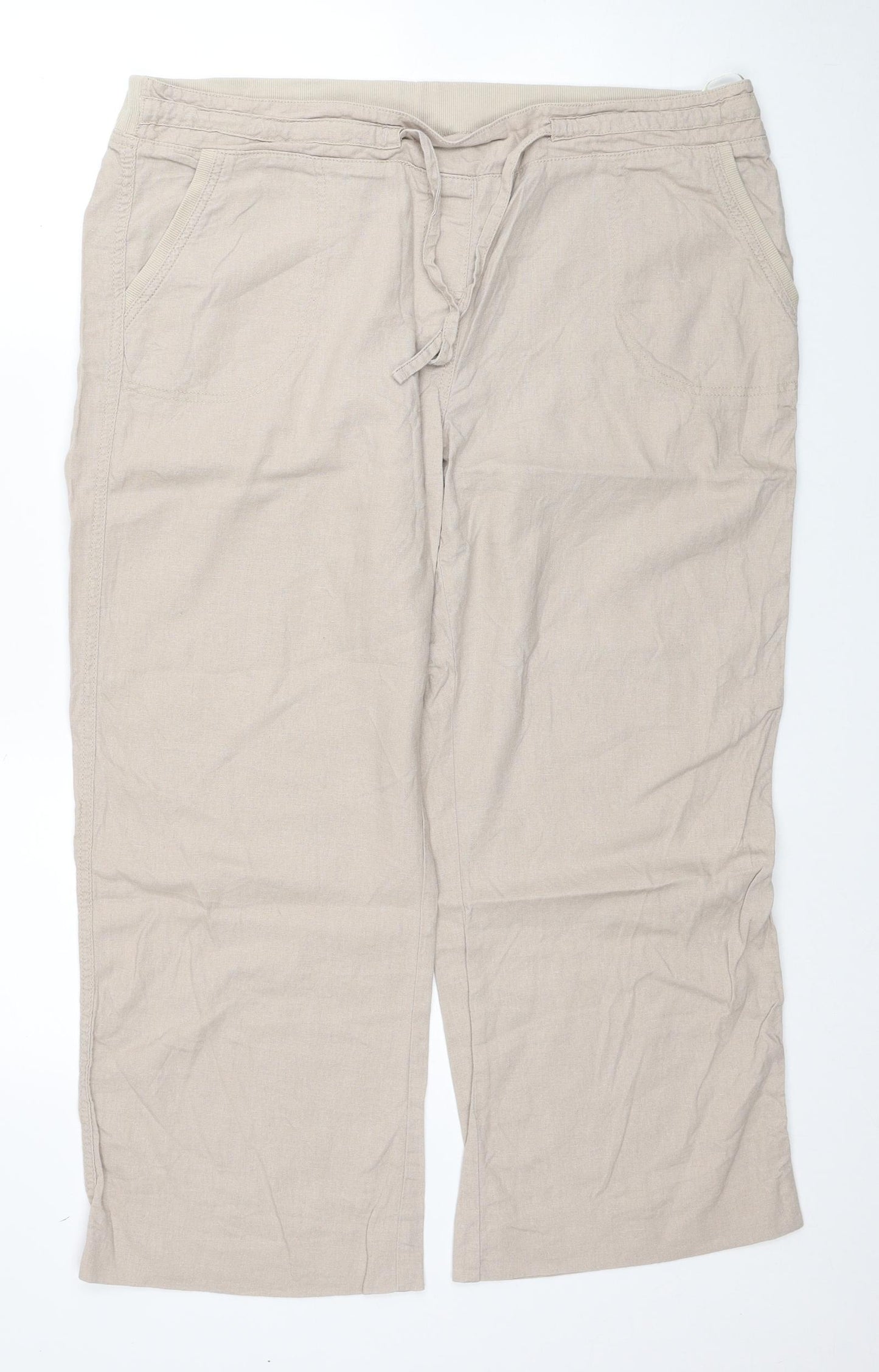 Sugar Crisp Womens Beige Linen Trousers Size 18 Regular Drawstring