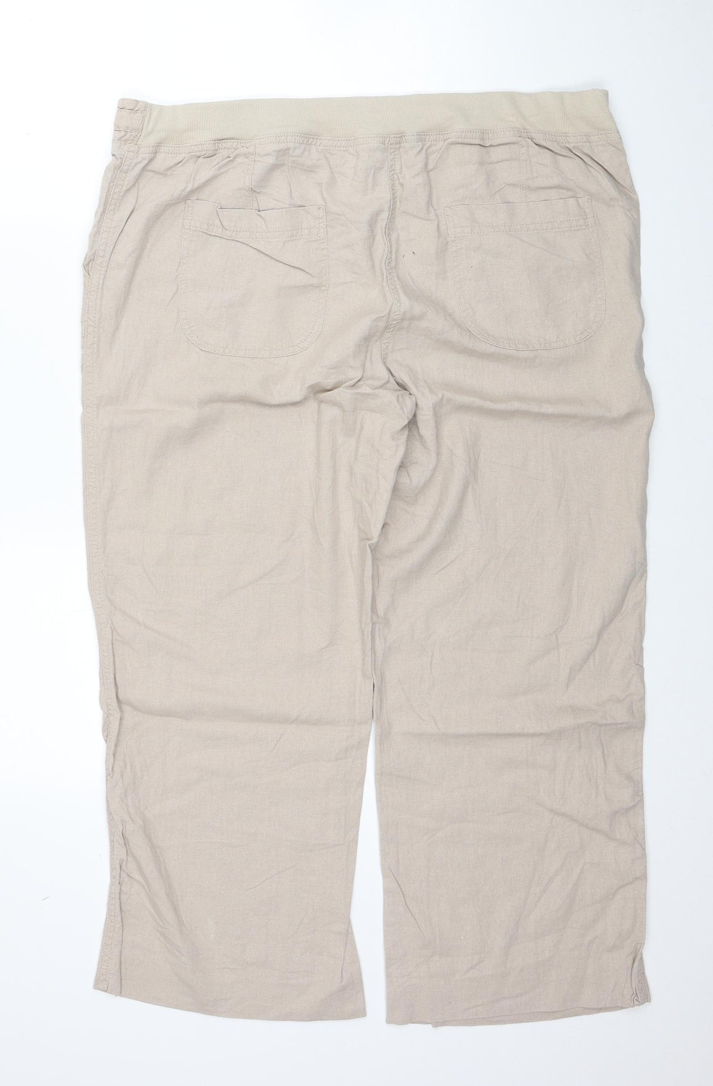 Sugar Crisp Womens Beige Linen Trousers Size 18 Regular Drawstring