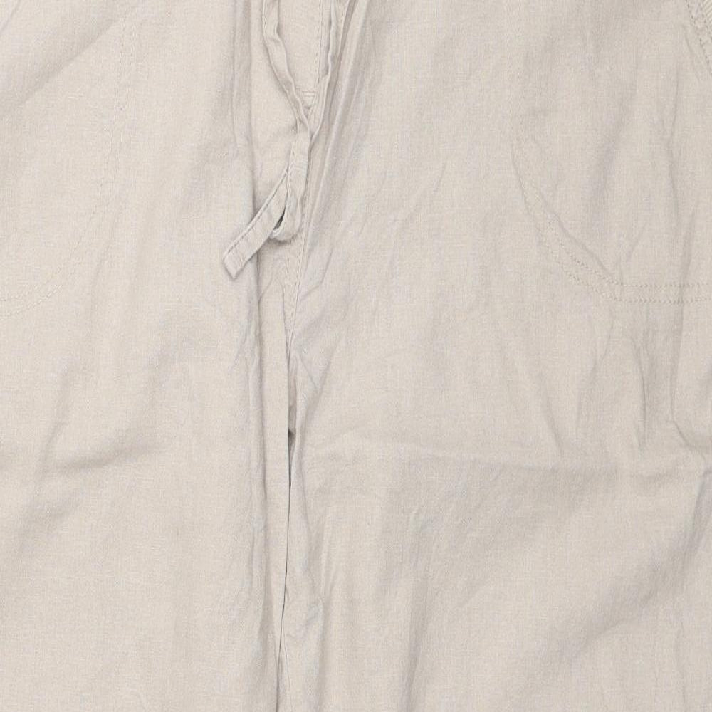 Sugar Crisp Womens Beige Linen Trousers Size 18 Regular Drawstring
