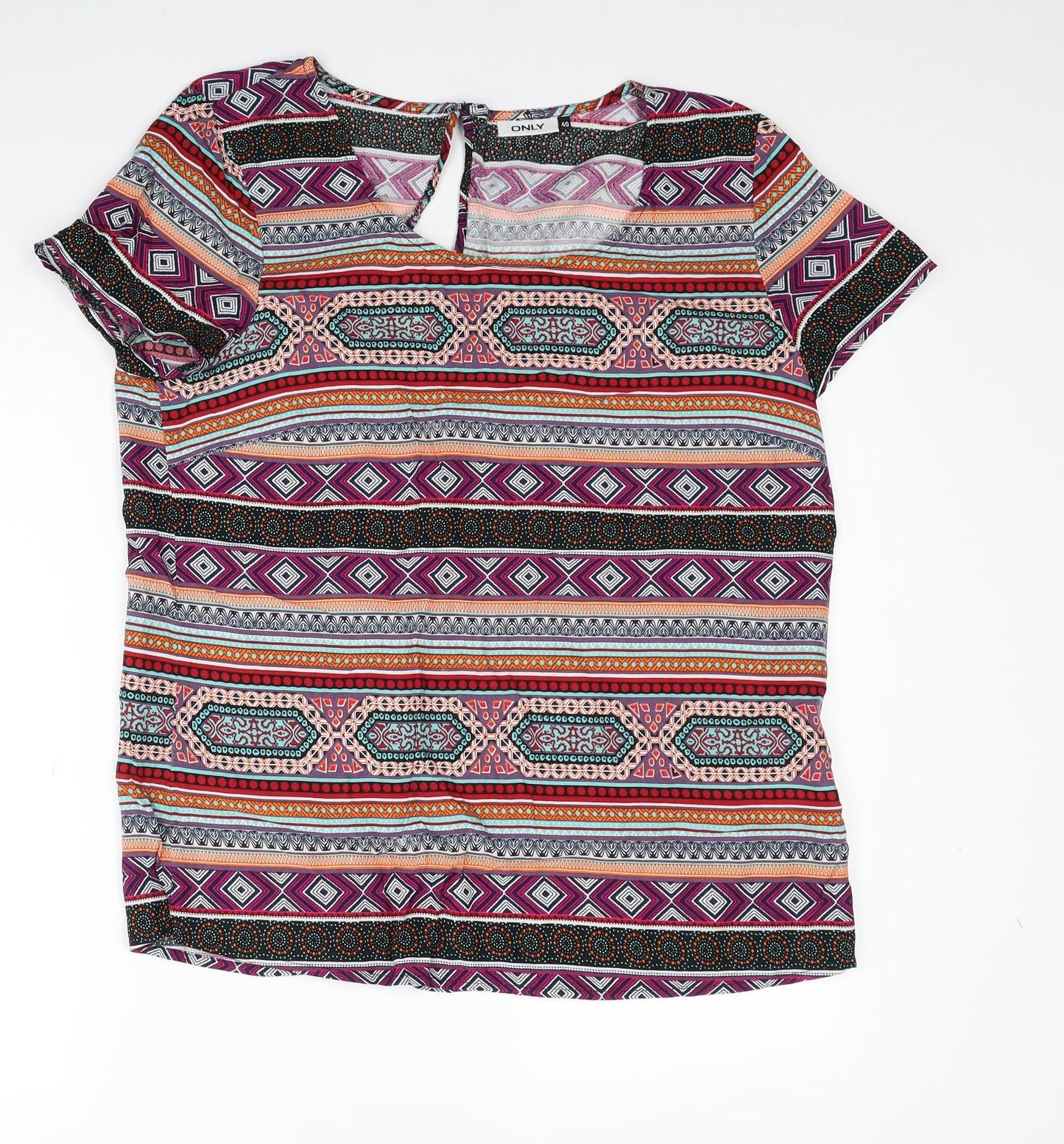 Only Womens Multicoloured Geometric Viscose Basic Blouse Size S Scoop Neck