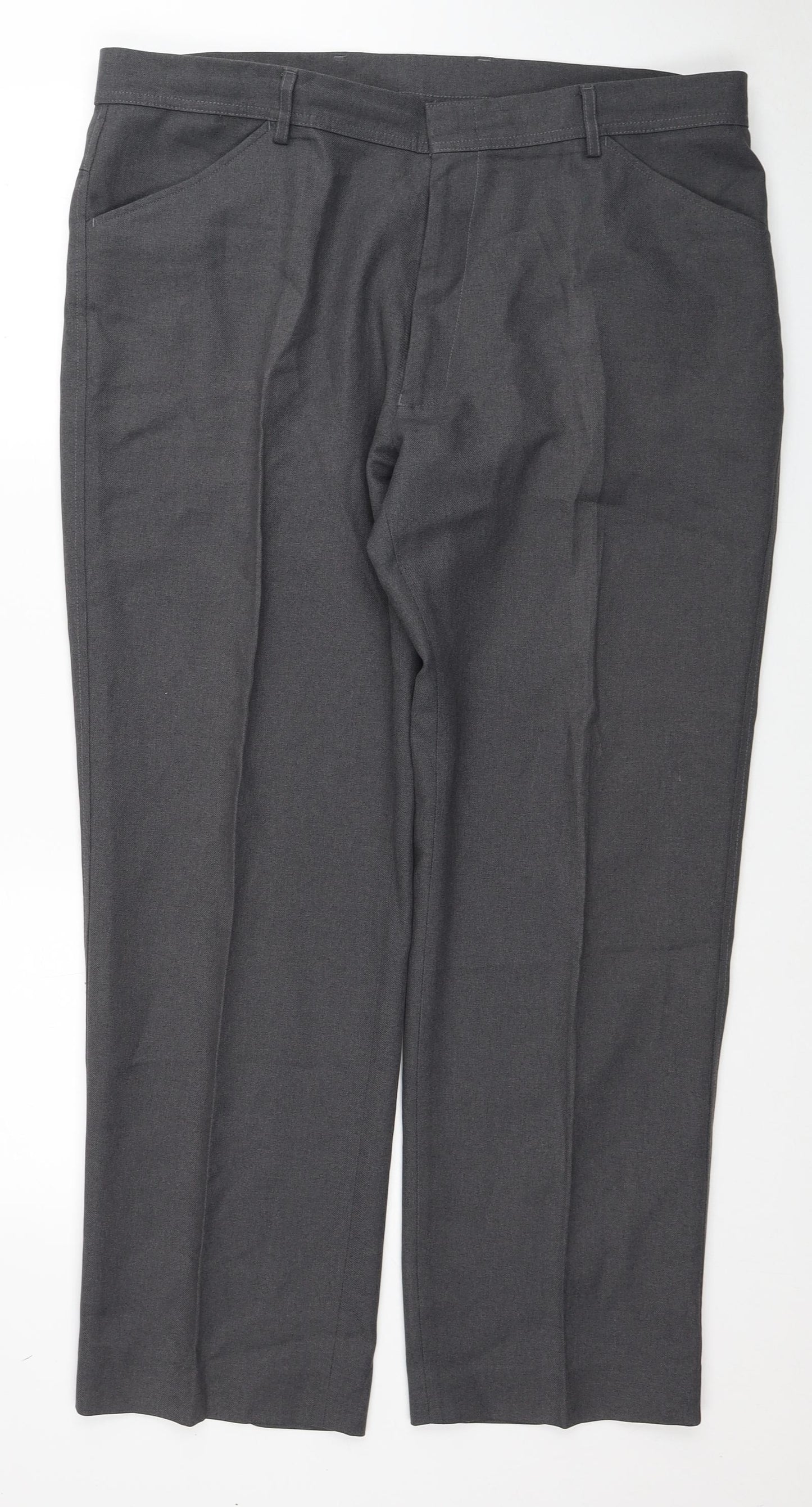 Farah Mens Grey Polyester Trousers Size 40 in L29 in Regular Zip