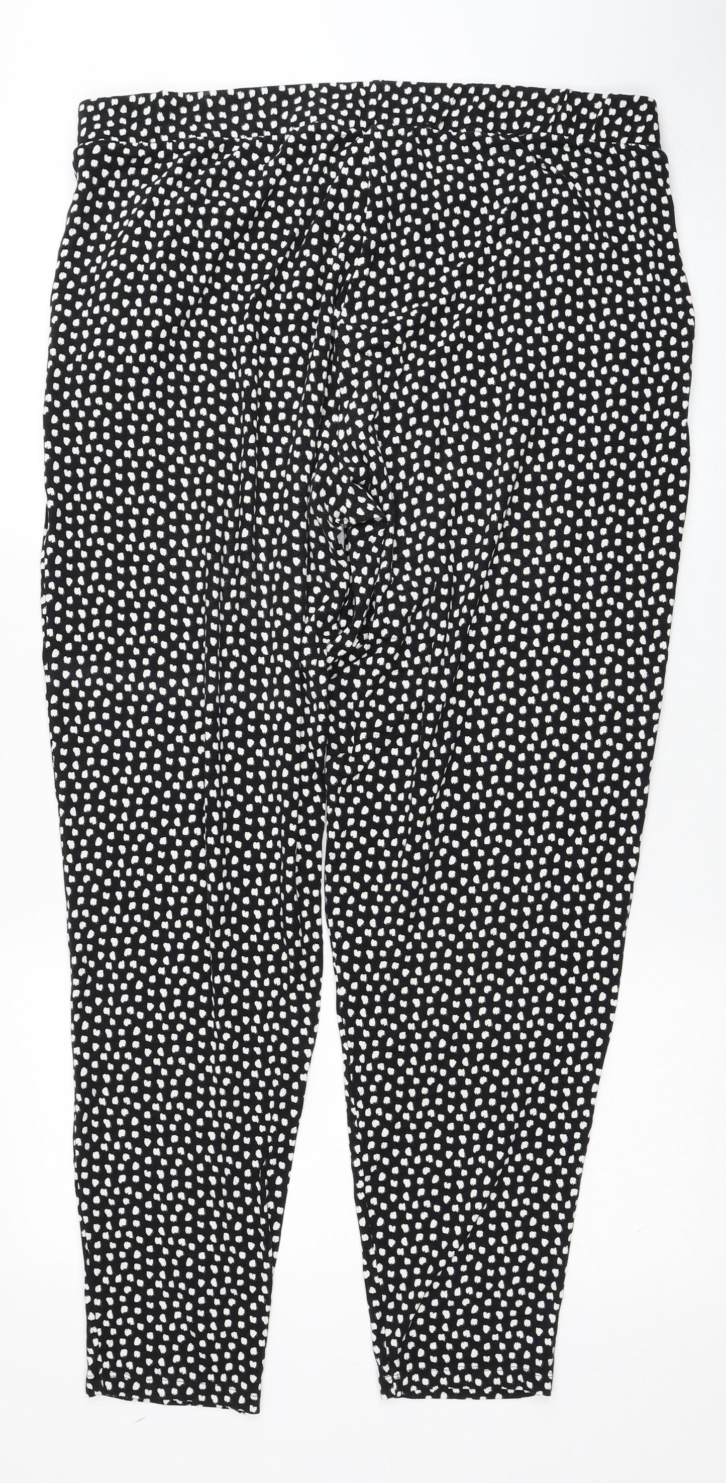 NEXT Womens Black Animal Print Viscose Trousers Size 18 Regular Drawstring