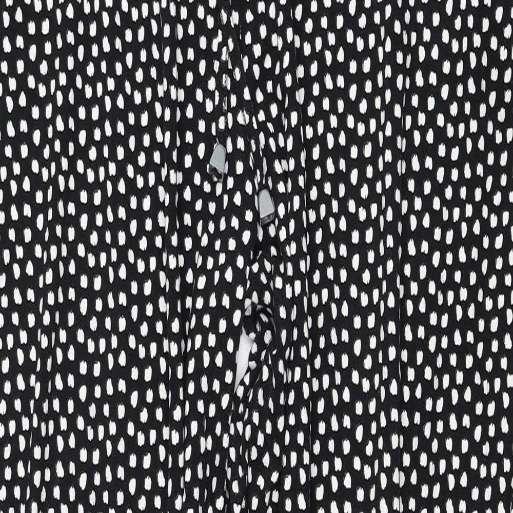 NEXT Womens Black Animal Print Viscose Trousers Size 18 Regular Drawstring