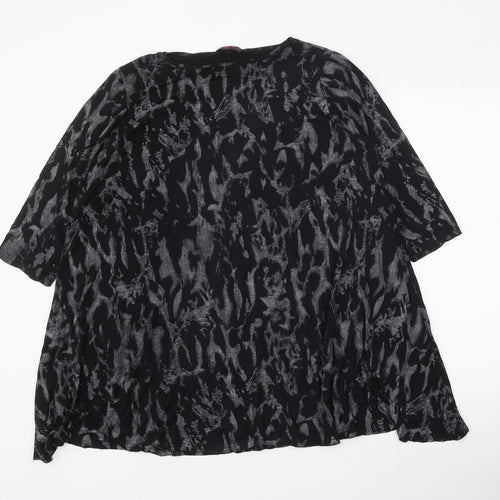 Style Plus Womens Black Geometric Viscose Basic Blouse Size 2XL Boat Neck