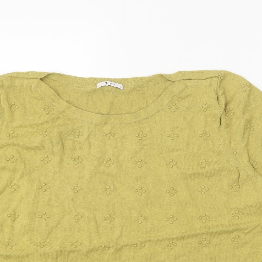 TU Womens Green Round Neck Geometric Cotton Pullover Jumper Size 24