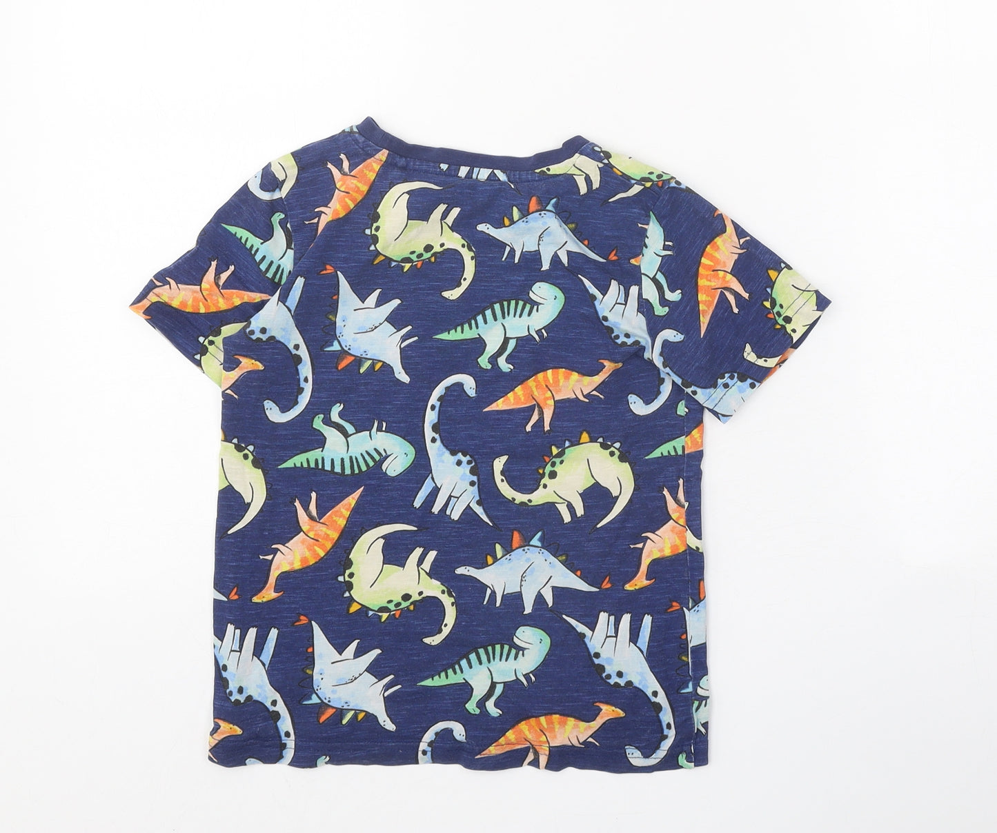TU Boys Blue Geometric 100% Cotton Basic T-Shirt Size 4-5 Years Round Neck Pullover - Dinosaur Pattern