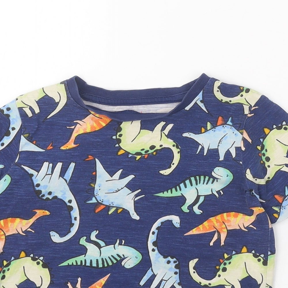 TU Boys Blue Geometric 100% Cotton Basic T-Shirt Size 4-5 Years Round Neck Pullover - Dinosaur Pattern