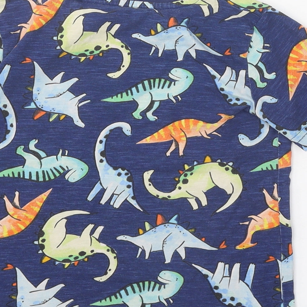 TU Boys Blue Geometric 100% Cotton Basic T-Shirt Size 4-5 Years Round Neck Pullover - Dinosaur Pattern