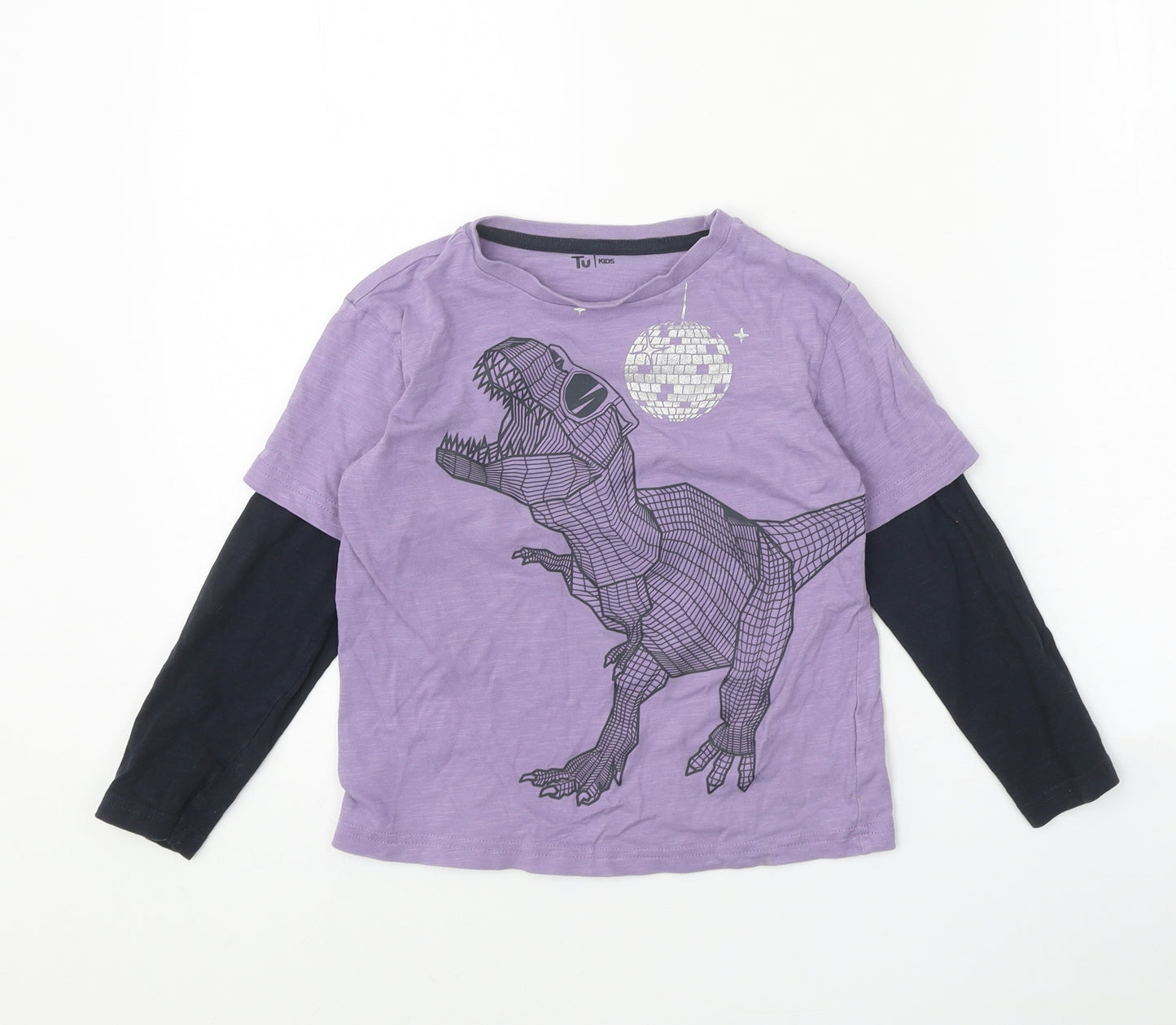 TU Boys Purple 100% Cotton Basic Casual Size 5 Years Round Neck Pullover - Dinosaur Pattern