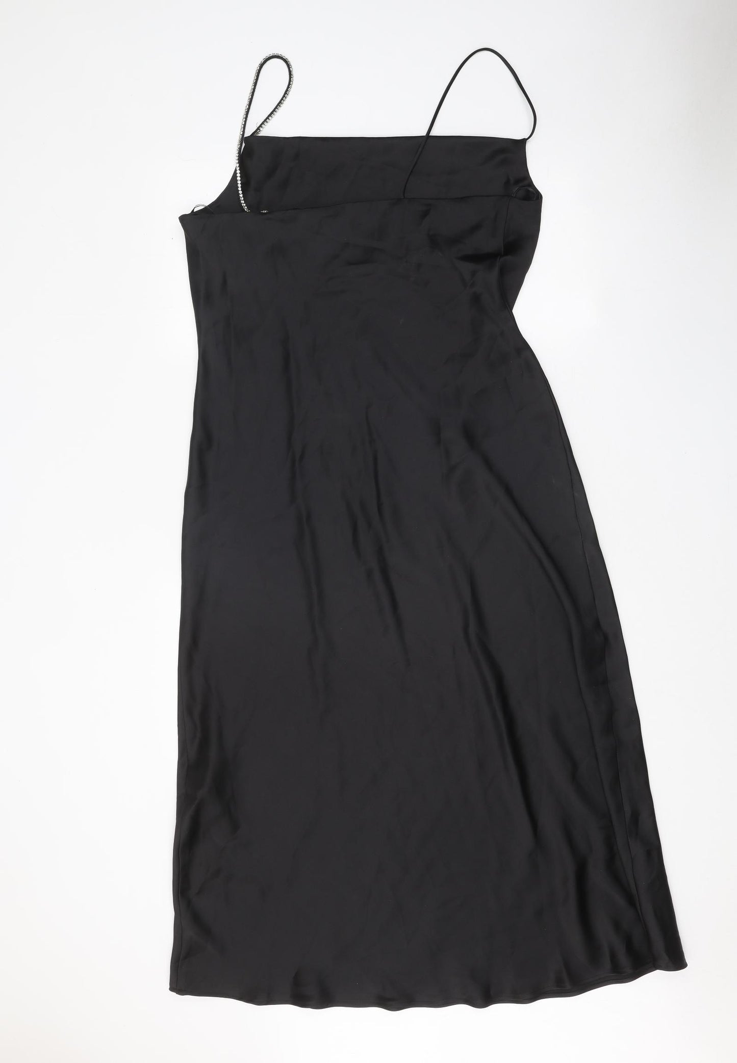 Zara Womens Black Polyester Slip Dress Size L Cowl Neck Pullover