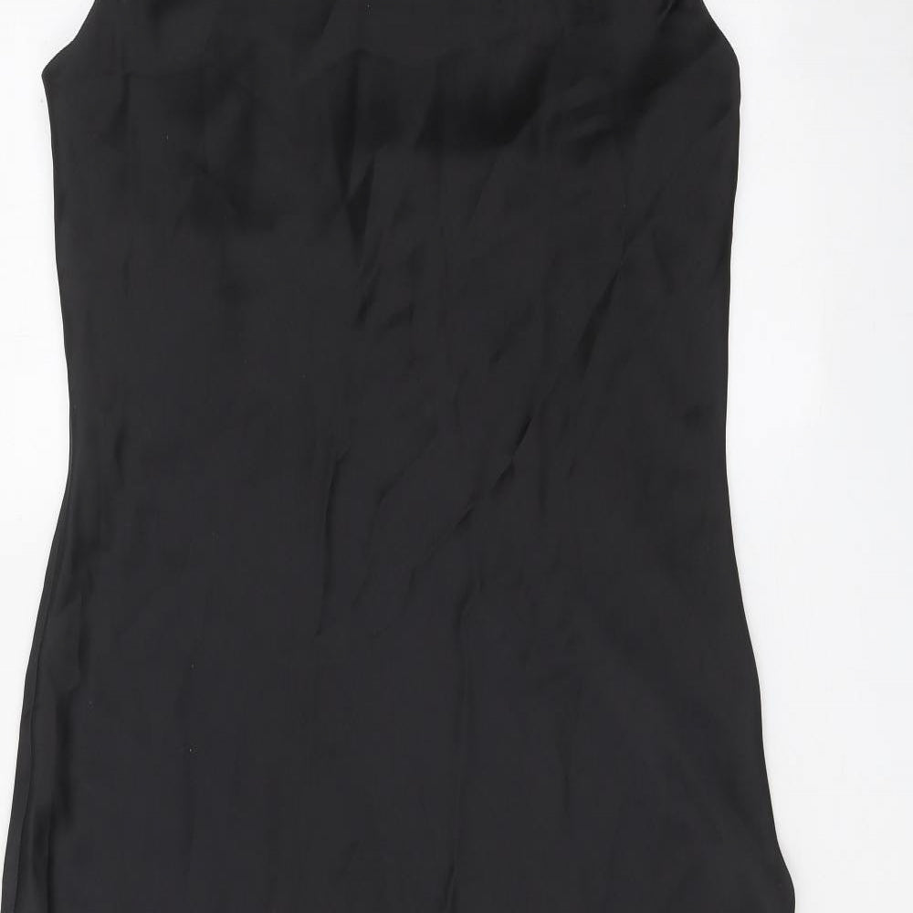 Zara Womens Black Polyester Slip Dress Size L Cowl Neck Pullover