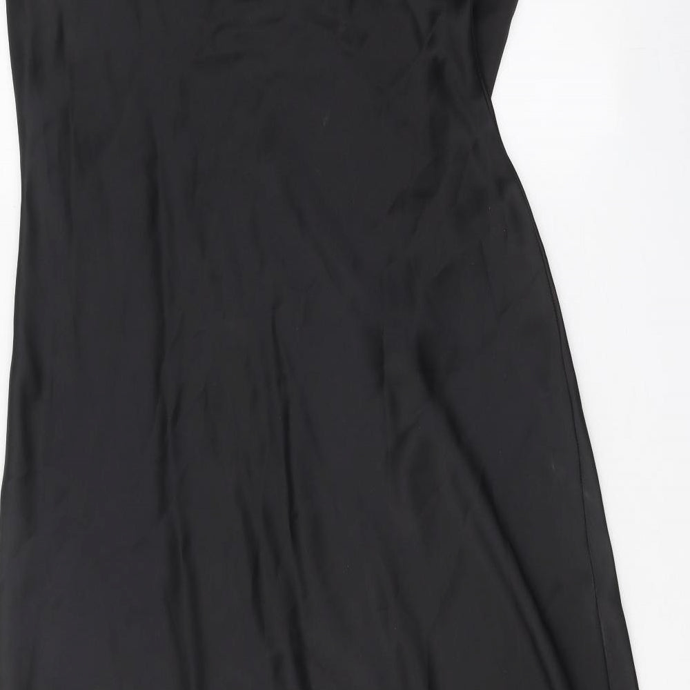 Zara Womens Black Polyester Slip Dress Size L Cowl Neck Pullover