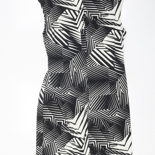 Preworn Womens Black Geometric Polyester Shift One Size Boat Neck Buckle - Tie Detail