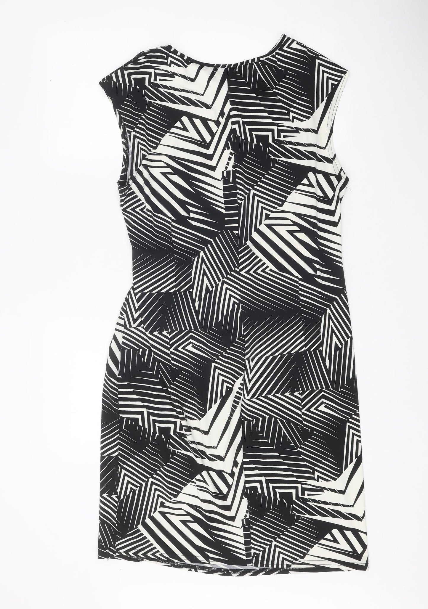Preworn Womens Black Geometric Polyester Shift One Size Boat Neck Buckle - Tie Detail