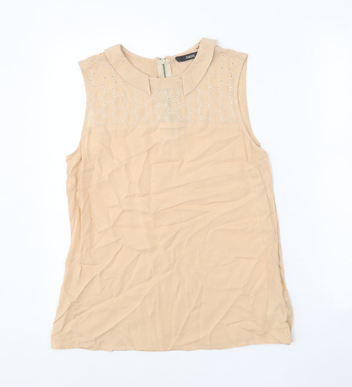Oasis Womens Beige Viscose Basic Blouse Size 10 Collared
