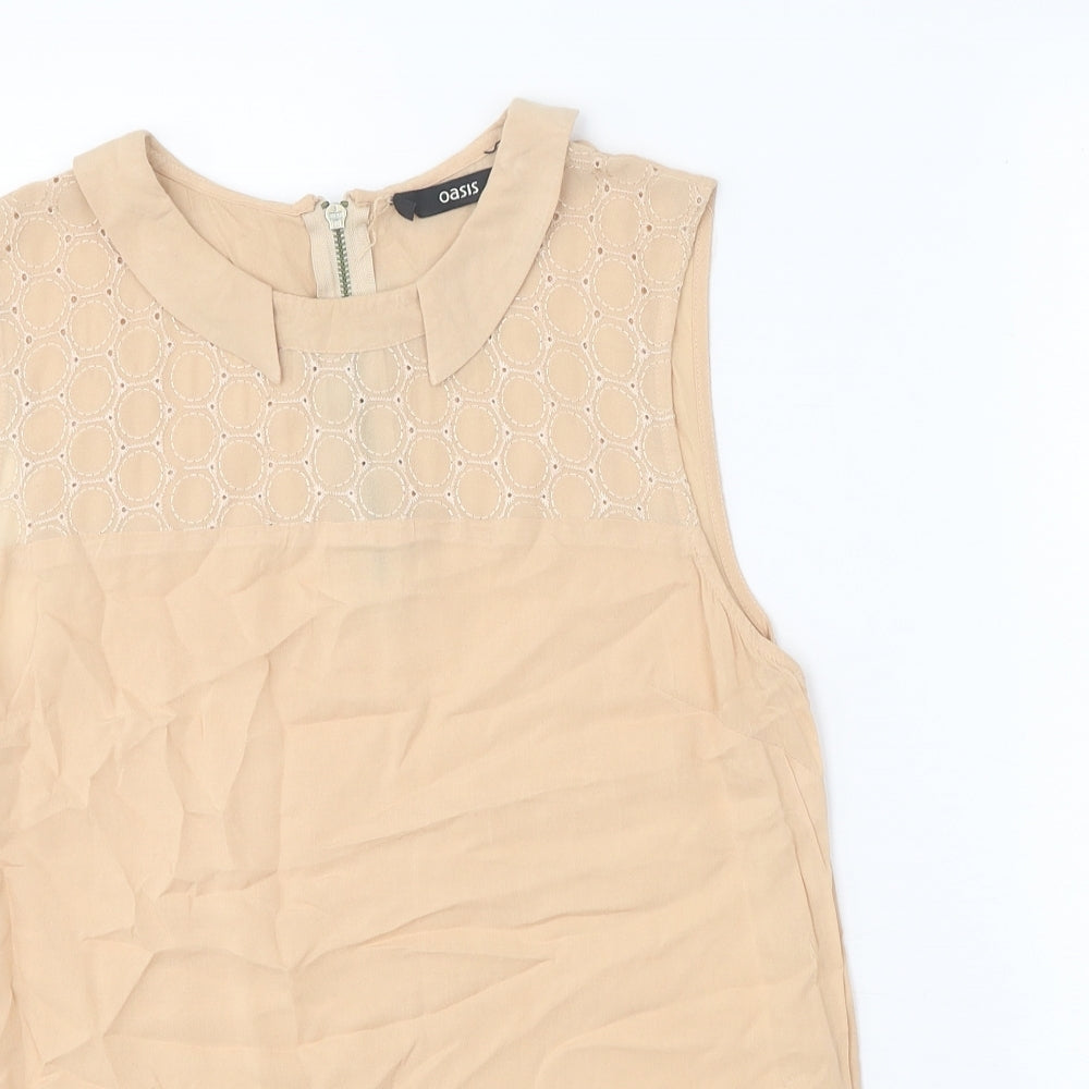 Oasis Womens Beige Viscose Basic Blouse Size 10 Collared