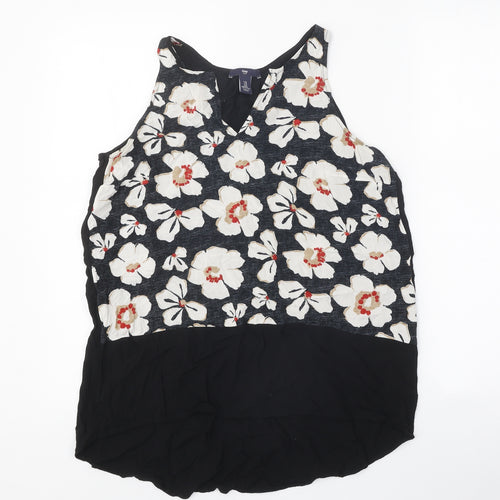 Gap Womens Black Floral Polyester Basic Tank Size M V-Neck