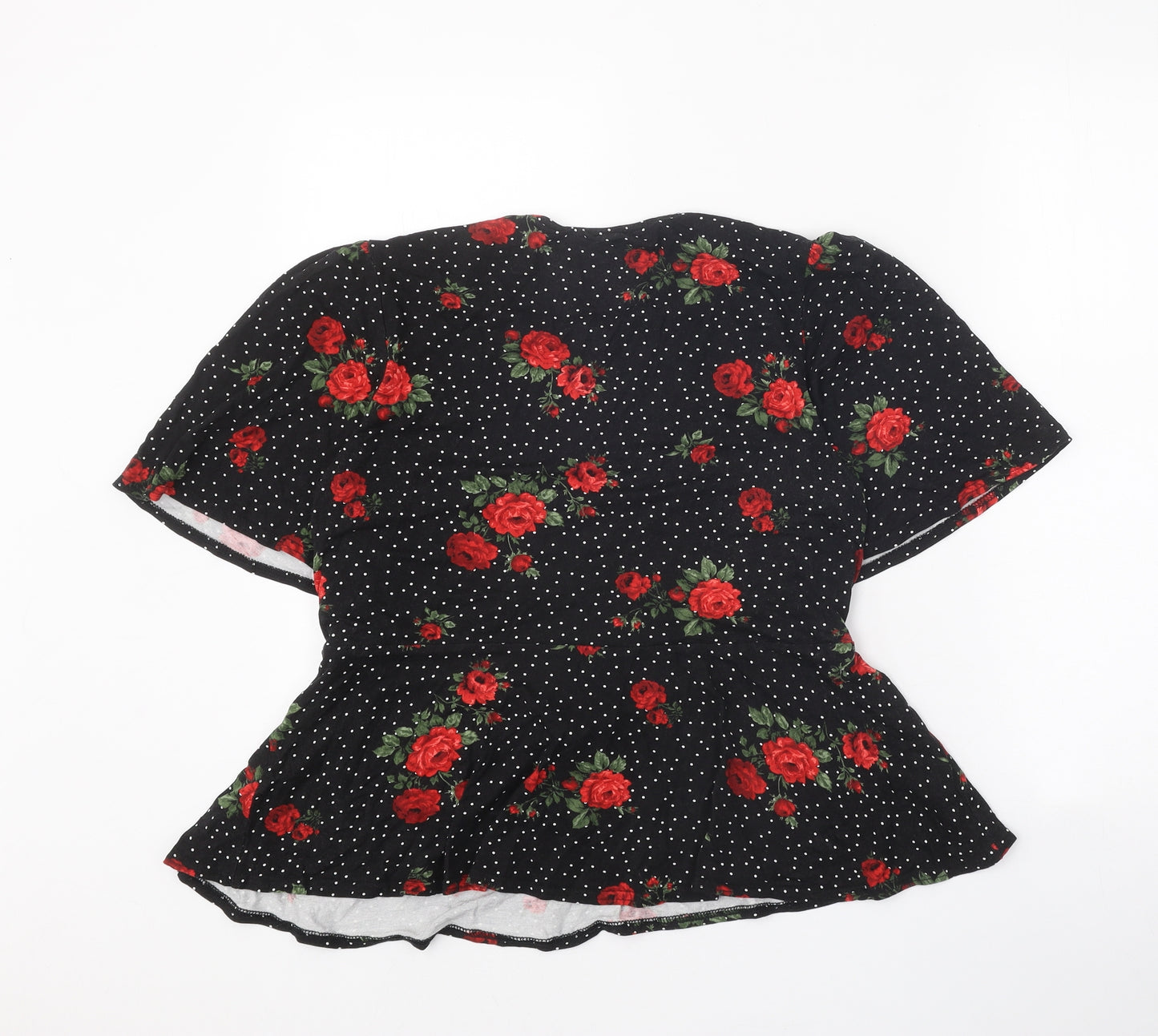 New Look Womens Black Floral Viscose Basic Blouse Size 16 Round Neck