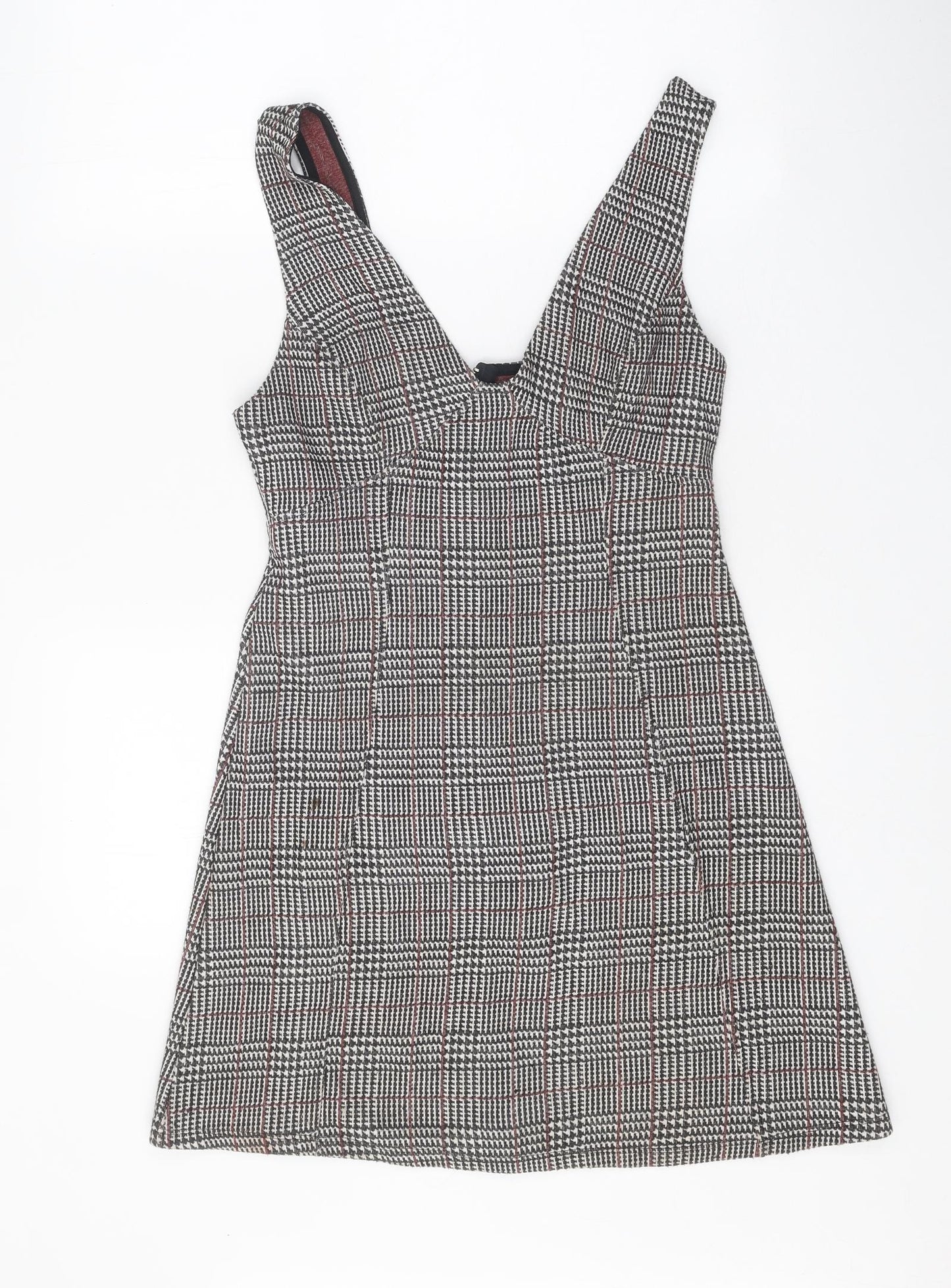 Topshop Womens Black Houndstooth Polyester A-Line Size 10 V-Neck Zip