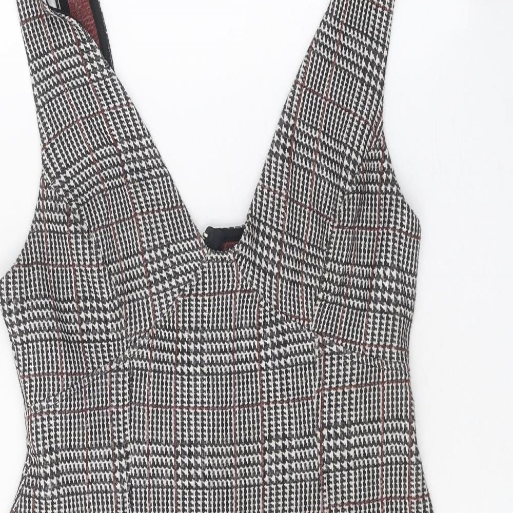 Topshop Womens Black Houndstooth Polyester A-Line Size 10 V-Neck Zip