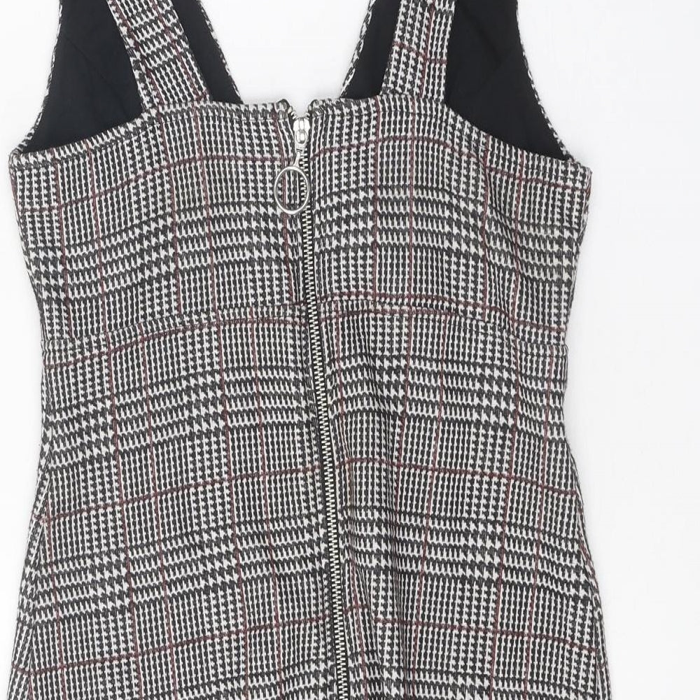 Topshop Womens Black Houndstooth Polyester A-Line Size 10 V-Neck Zip