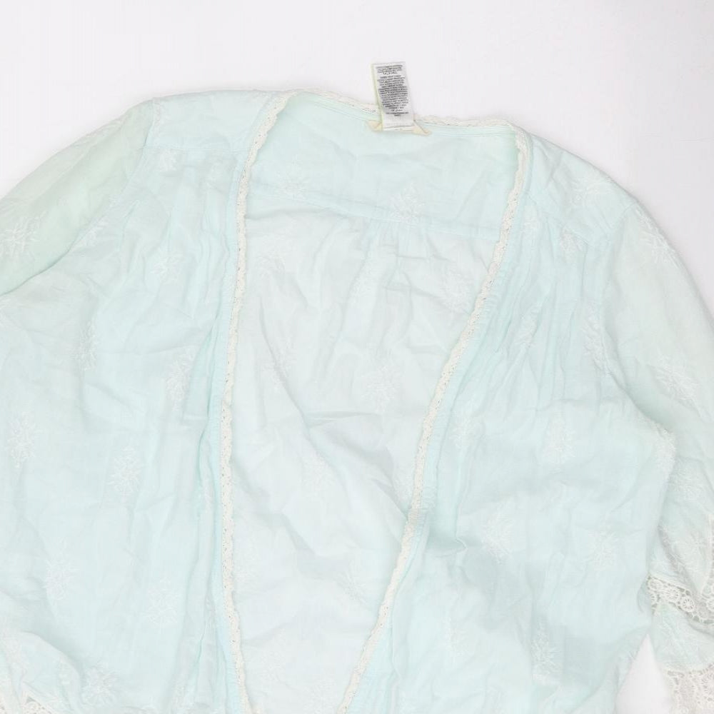 Indigo Womens Green Geometric 100% Cotton Kimono Blouse Size 12 V-Neck - Lace Detail