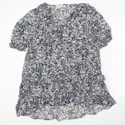 F&F Womens Multicoloured Floral Viscose A-Line Size 16 V-Neck Pullover