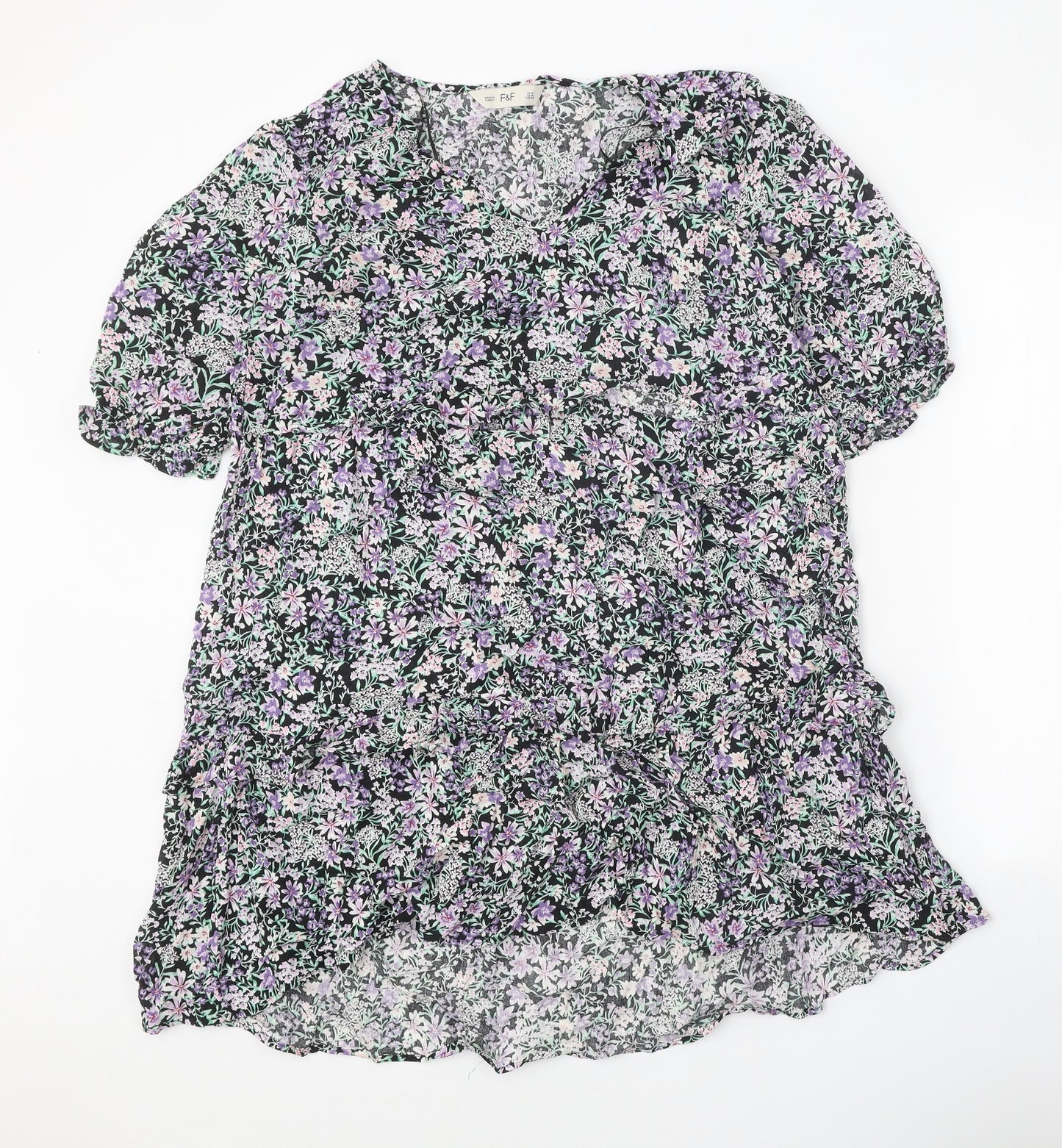 F&F Womens Multicoloured Floral Viscose A-Line Size 16 V-Neck Pullover