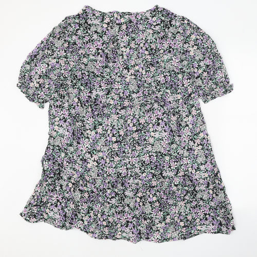 F&F Womens Multicoloured Floral Viscose A-Line Size 16 V-Neck Pullover