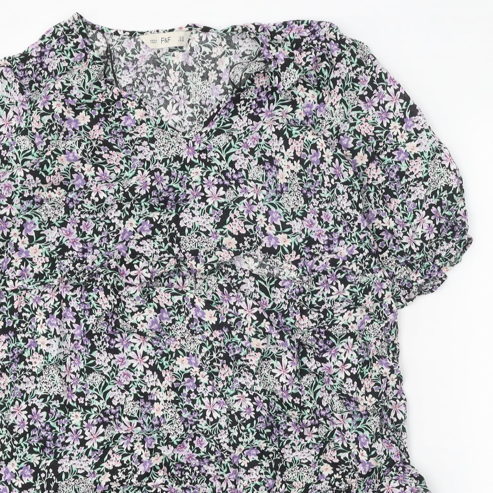 F&F Womens Multicoloured Floral Viscose A-Line Size 16 V-Neck Pullover