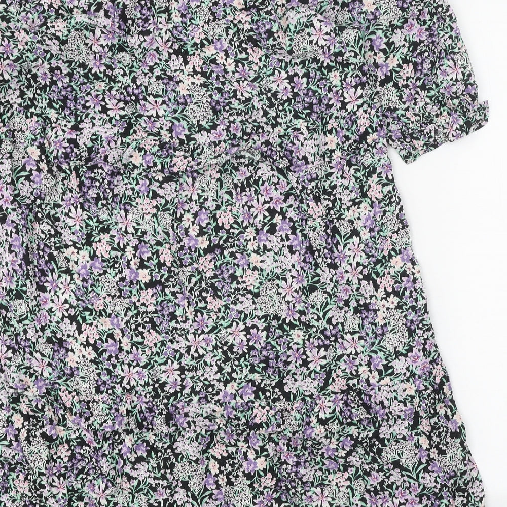 F&F Womens Multicoloured Floral Viscose A-Line Size 16 V-Neck Pullover